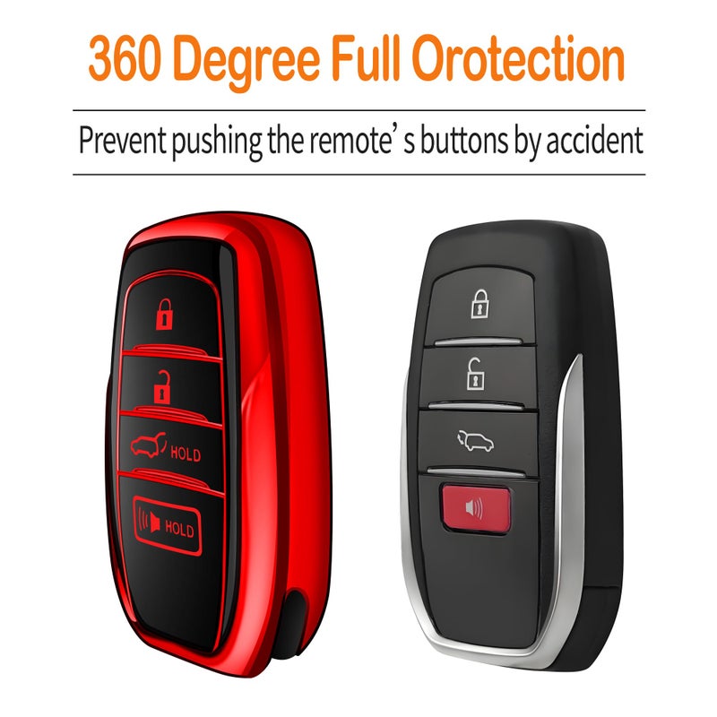 Sindeda for Toyota Key Fob Cover with Metal Keychain & Leather Strap for 2025-2026 Camry 4 Runner 2019-2026 Venza, Land Cruiser,2023-2026 Tacoma Grand Highlander,Corolla,bZ4X,4-5 Buttons(Red) - Image 4