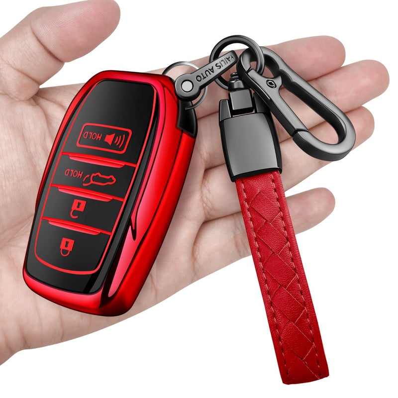 Sindeda for Toyota Key Fob Cover with Metal Keychain & Leather Strap for 2025-2026 Camry 4 Runner 2019-2026 Venza, Land Cruiser,2023-2026 Tacoma Grand Highlander,Corolla,bZ4X,4-5 Buttons(Red) - Image 1
