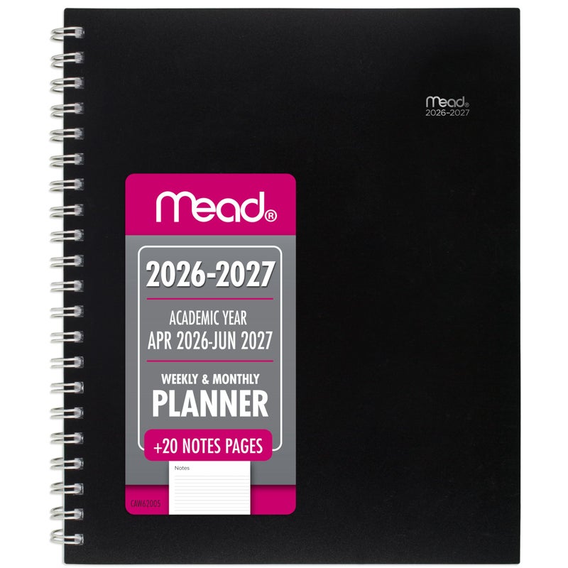 Mead Planner 2026-2027 Weekly & Monthly Academic 15-Month April-June, 8-1/2" x 11", Basic, Black (CAW62005) - Image 1