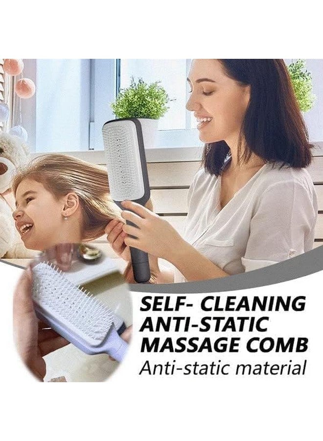AJIGNA MART 4-in-1 Self-Cleaning Anti-Static Massage Comb, Detangles Wet/Dry Hair, Gentle Scalp Massage, Reduces Frizz, Easy to Clean, Unisex Adult, All Hair Types - Image 3