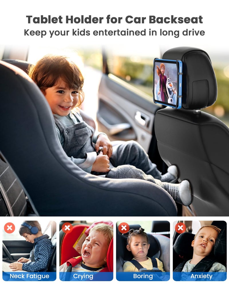 WONNIE Car Tablet Holder, Upgraded iPad Holders for Car Mount Headrest, iPad Mount Back Seat for Kids with Anti-Slip Strap, Silicone Holding Net/Fits All 7-12.9'' Tablets, 2 Pack - Image 2