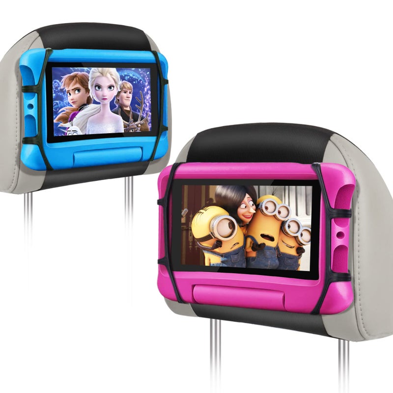 WONNIE Car Tablet Holder, Upgraded iPad Holders for Car Mount Headrest, iPad Mount Back Seat for Kids with Anti-Slip Strap, Silicone Holding Net/Fits All 7-12.9'' Tablets, 2 Pack - Image 1