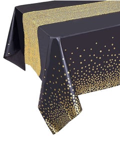 Generic Black Tablecloth with Gold Sequin Runner Set Elegant Black and Gold Party Decor Rectangle Plastic Table Cover for Celebrations Stylish Gold Table Runners for Graduation Birthday and Anniversaries  - Image 1