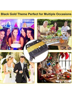 Generic Black Tablecloth with Gold Sequin Runner Set Elegant Black and Gold Party Decor Rectangle Plastic Table Cover for Celebrations Stylish Gold Table Runners for Graduation Birthday and Anniversaries  - Image 5