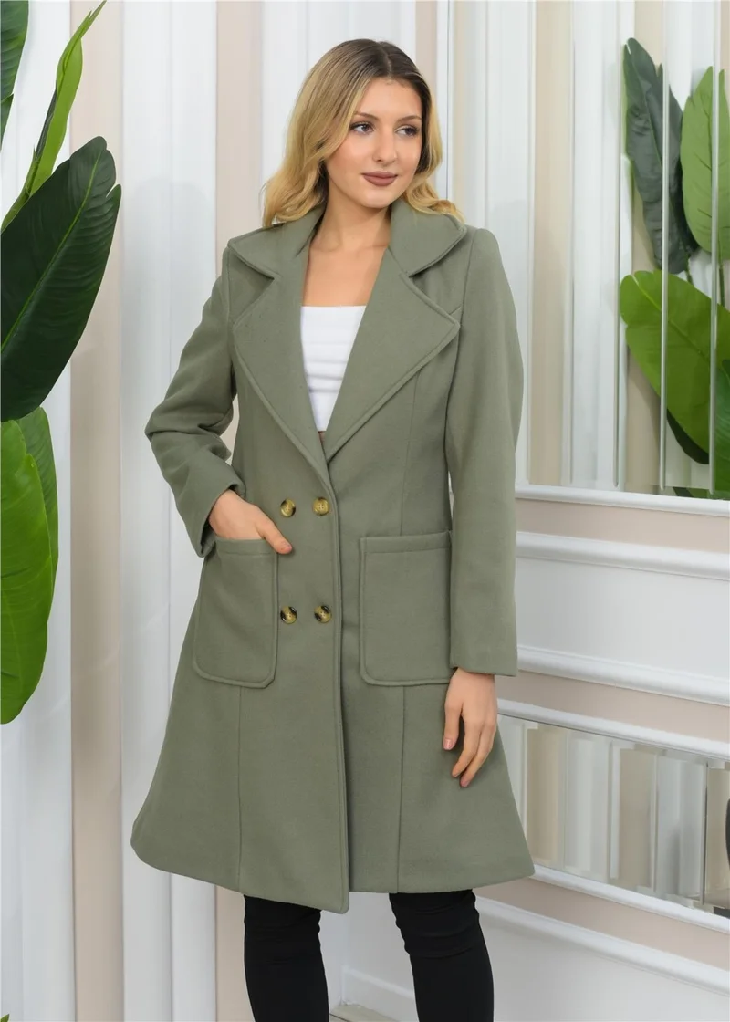 Nuseel New Season Double Breasted Collar Lining Detailed Long Cashmere Coat