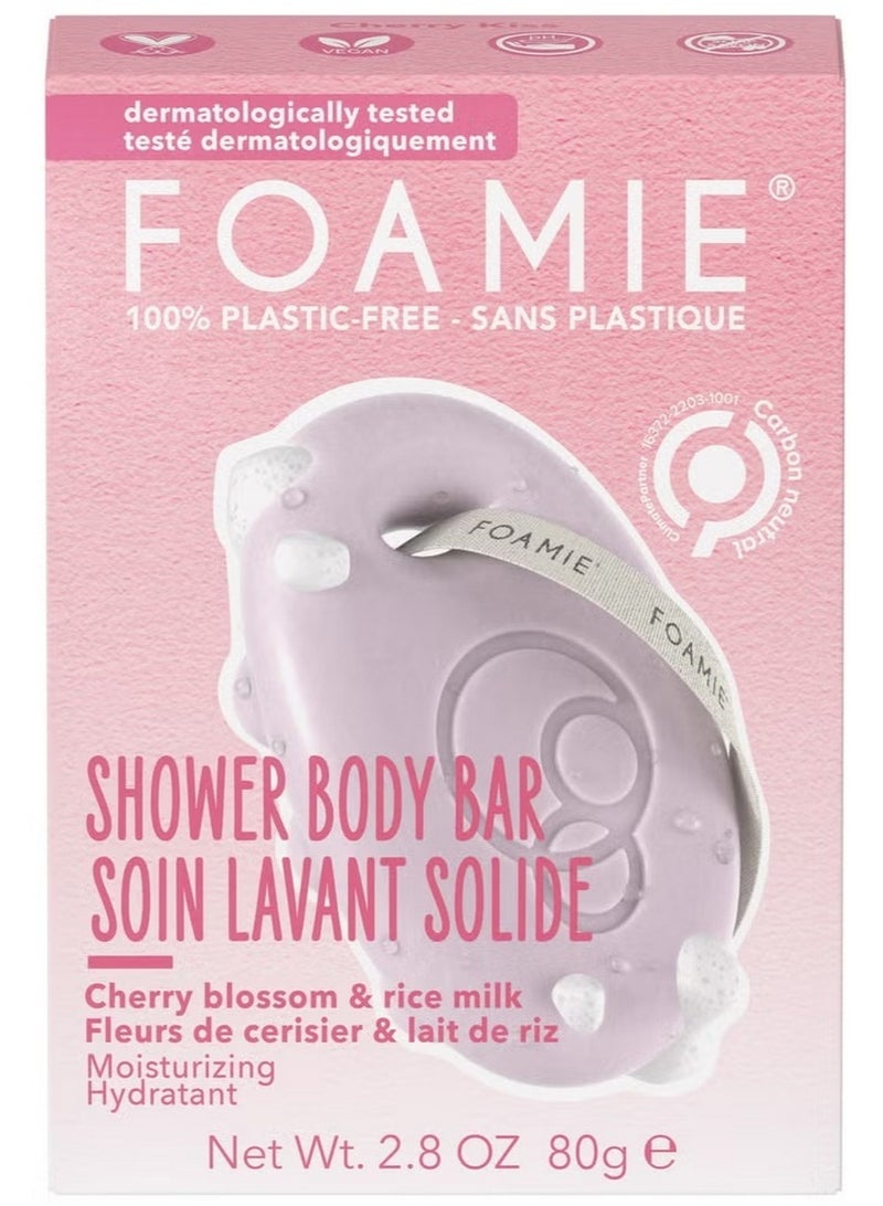 FOAMIE Shower Body Bar With Cherry Blossom & Rice Milk Moisturizing Hydratant Plastic Free 80G - Image 1