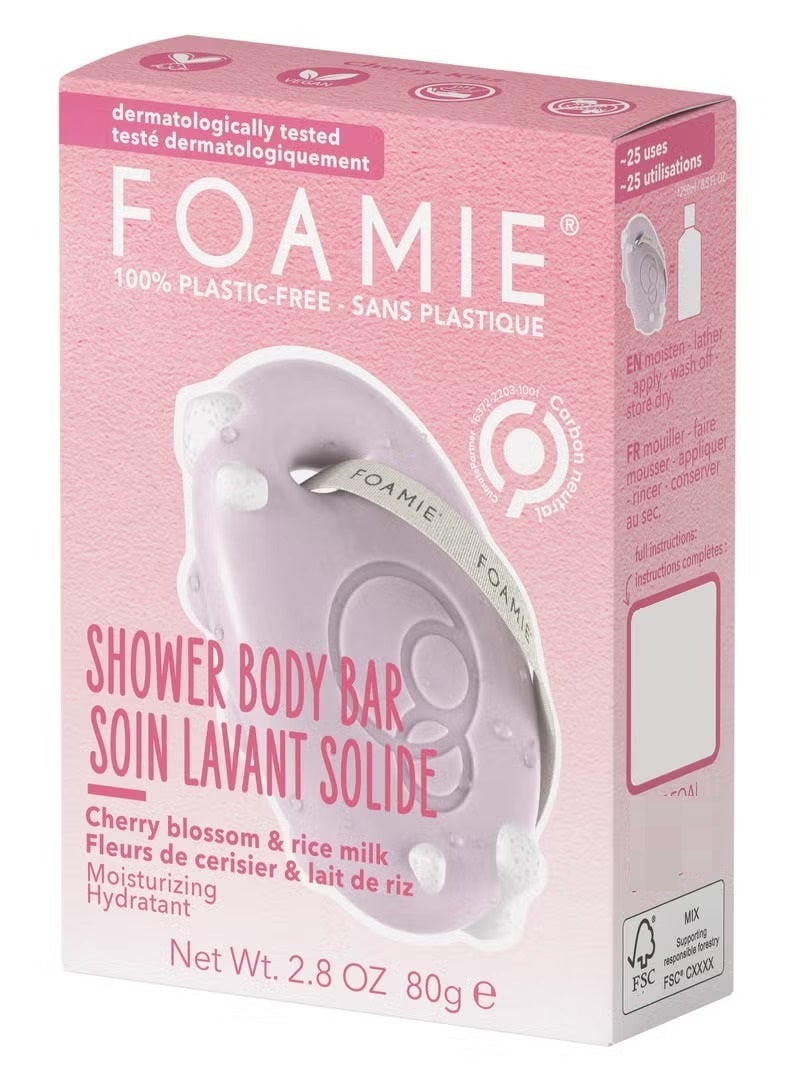 FOAMIE Shower Body Bar With Cherry Blossom & Rice Milk Moisturizing Hydratant Plastic Free 80G - Image 2
