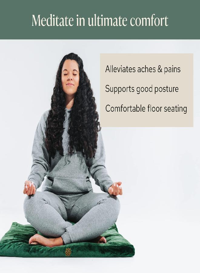 Mindful Modern Mindful Modern Velvet Zabuton Meditation Mat - Luxurious Meditation Cushion Pillow with 100% Cotton Filling - Enjoy Better Posture and Greater Comfort for Zafu or Bench (Emerald Green)  - Image 1