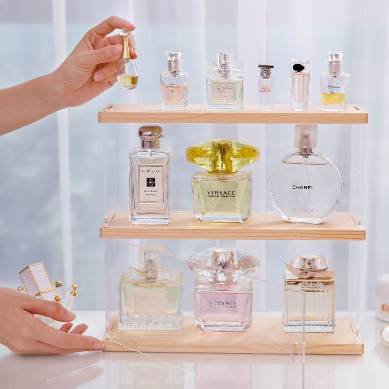 Perfume Storage Rack Dustproof Transparent Cosmetic Perfume Display Stand Acrylic Solid Wood Dressing Table Desktop Storage Box - Image 3
