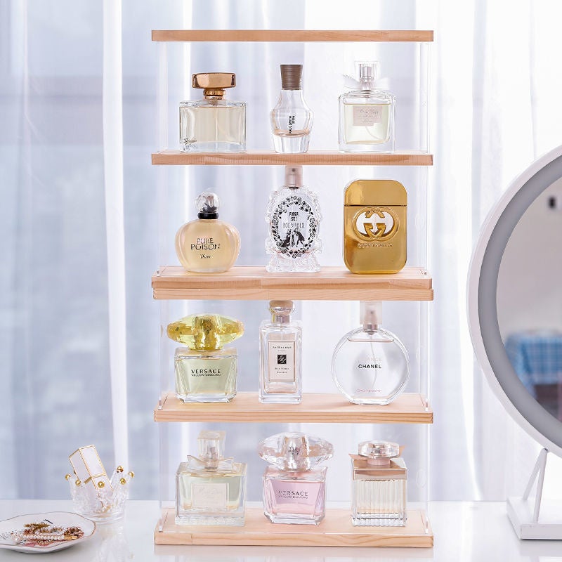 Perfume Storage Rack Dustproof Transparent Cosmetic Perfume Display Stand Acrylic Solid Wood Dressing Table Desktop Storage Box - Image 5