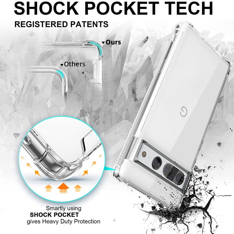 KIOMY Case for Google Pixel 7 Pro, Airbag Corners Shockproof Bumper Protective Phone Cover, Hybrid Design Hard PC Back with Flexible TPU Frame, Clear See Through - Image 2