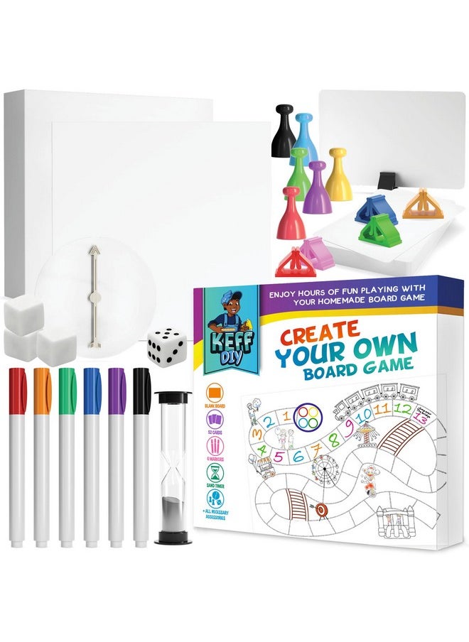 KEFF - Make Your Own Board Game Set - Diy Blank Game Board Kit With Game Pieces, Blank Cards, Dice, Spinner, Pawns & More - Fun Family Board Games For Kids & Adults - Image 1