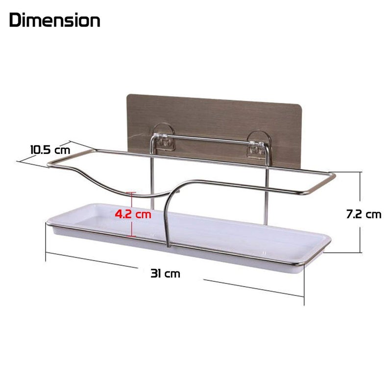 valashiv Stainless Steel Magic Sticker Series Self Adhesive Wall Mounted Bathroom Shelf White - Image 2