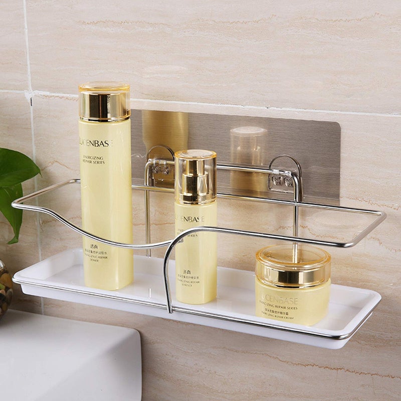 valashiv Stainless Steel Magic Sticker Series Self Adhesive Wall Mounted Bathroom Shelf White - Image 1
