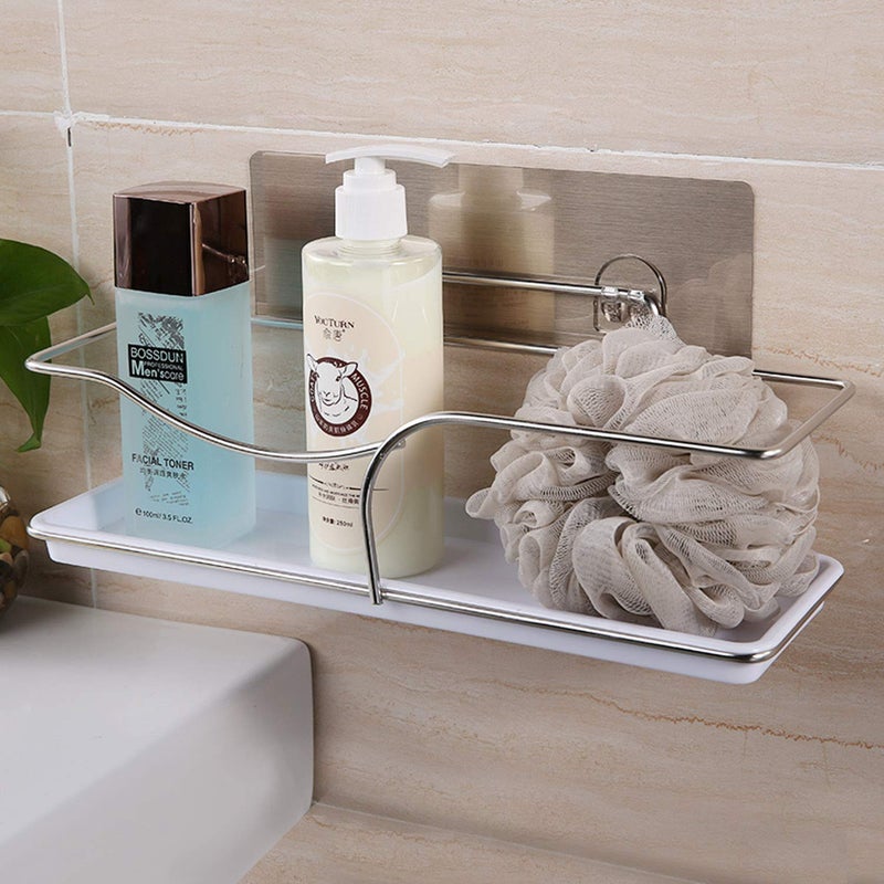 valashiv Stainless Steel Magic Sticker Series Self Adhesive Wall Mounted Bathroom Shelf White - Image 5