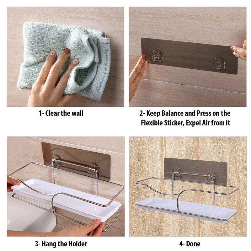 valashiv Stainless Steel Magic Sticker Series Self Adhesive Wall Mounted Bathroom Shelf White - Image 4