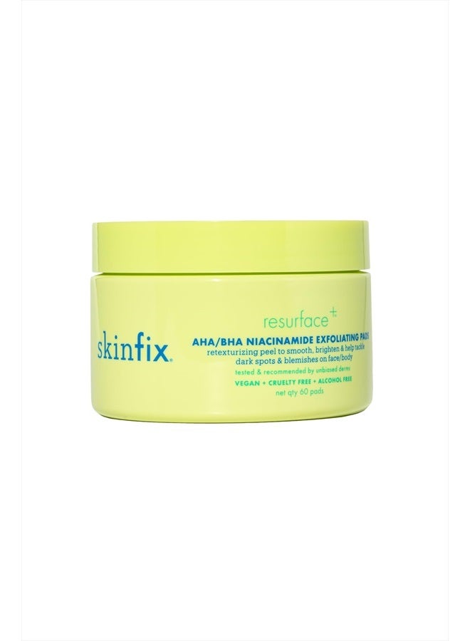 Skinfix Resurface+ AHA/BHA Niacinamide Exfoliating Pads: 2% Salicylic Acid (BHA) + AHAs & Niacinamide to Target Rough Texture, Spots, Fine Lines & Acne-Prone Skin, 60 Pads  - Image 1