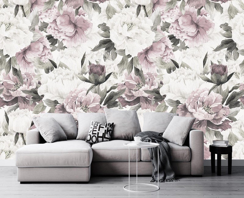Cliouar CliouarVintage Purple Pink Rose Bedroom Living Room Decor Wallpaper Mural Bedroom Living Room Decor 158 x 110Not SelfAdhesive 