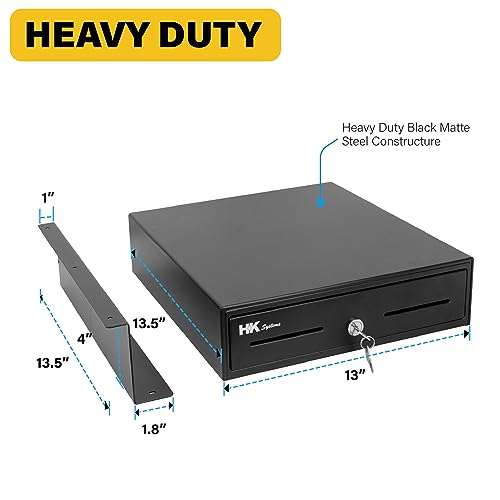 HK SYSTEMS 13" Heavy Duty Black "Push" Open Cash Drawer, 4B5C with Under Counter Mounting Metal bracket - Image 4
