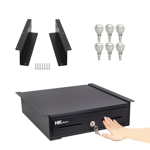 HK SYSTEMS 13" Heavy Duty Black "Push" Open Cash Drawer, 4B5C with Under Counter Mounting Metal bracket - Image 1