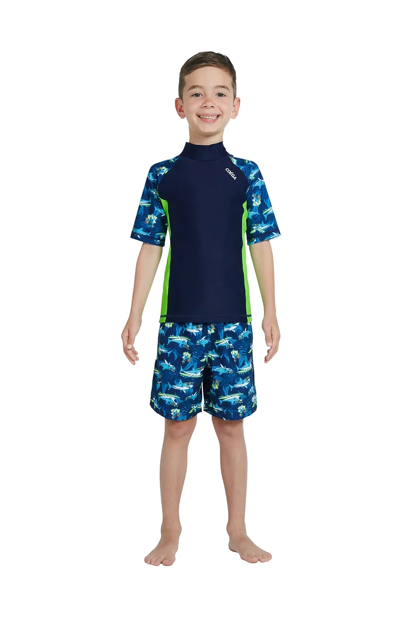 COEGA SUNWEAR COEGA Boys Kids Rashguard Short Sleeve - Navy Sharks