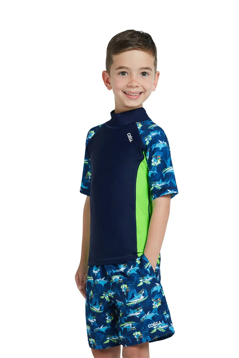COEGA SUNWEAR COEGA Boys Kids Rashguard Short Sleeve - Navy Sharks