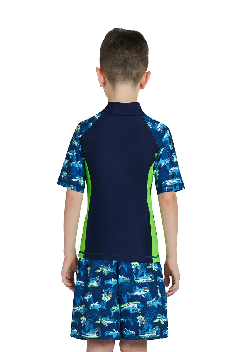 كويجا صن وير COEGA Boys Kids Rashguard Short Sleeve - Navy Sharks