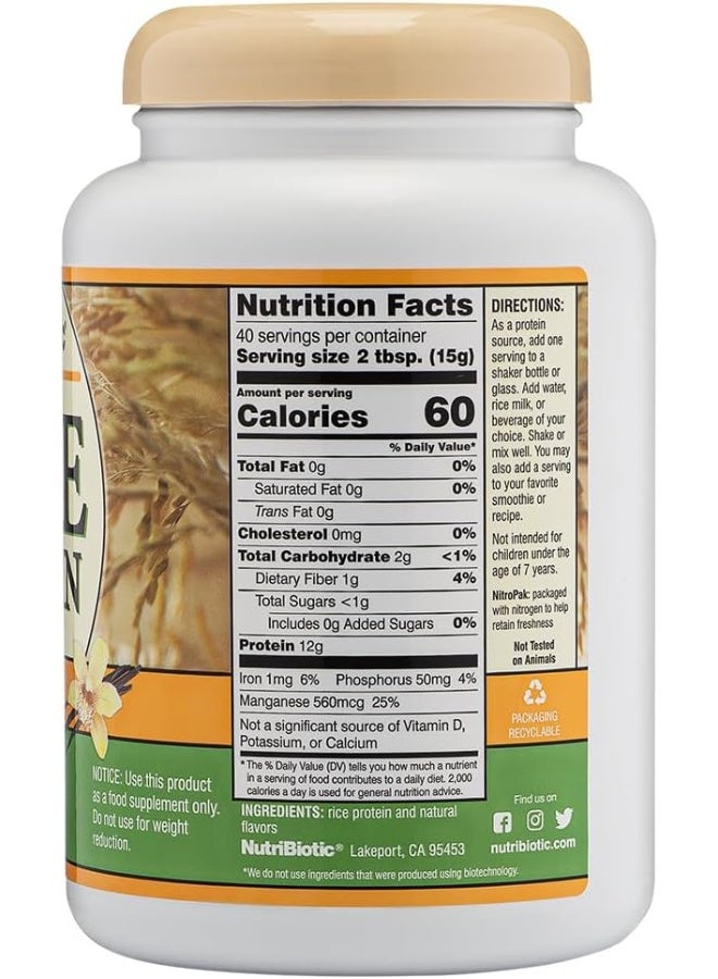 NutriBiotic, Raw Rice Protein, Vanilla, 1 lb 5 oz (600 g) - Image 3