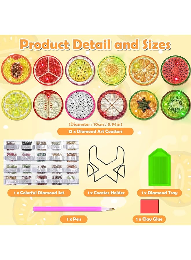 إيروريكس مجموعة من 12 قطعة من لوحات الرسم الماسي مع حامل لوحات الرسم الماسي المصنوعة يدويًا من الماس مجموعة من النقاط الماسية للبالغين والمبتدئين على شكل فواكه - Image 3