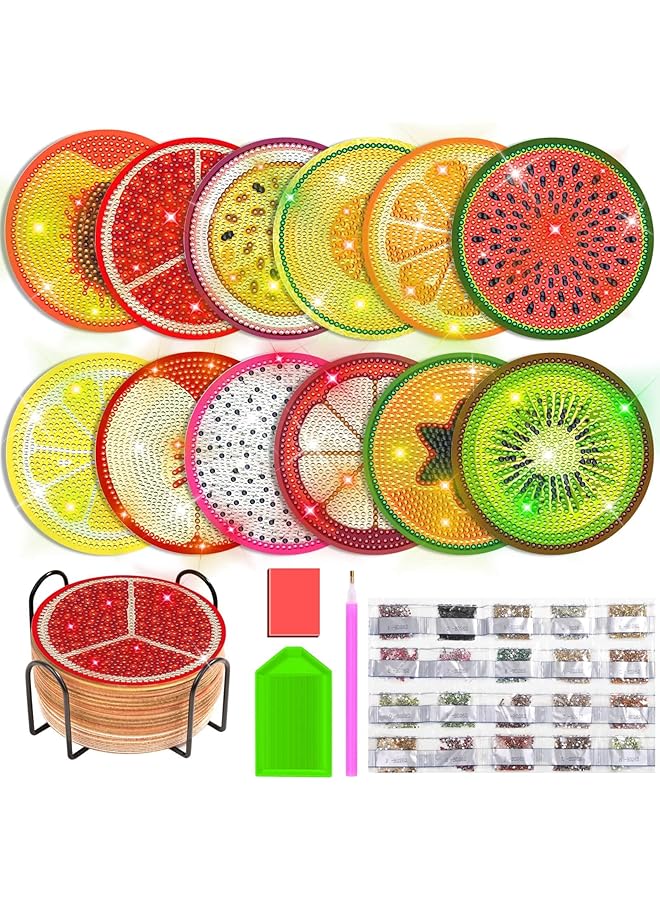 إيروريكس مجموعة من 12 قطعة من لوحات الرسم الماسي مع حامل لوحات الرسم الماسي المصنوعة يدويًا من الماس مجموعة من النقاط الماسية للبالغين والمبتدئين على شكل فواكه - Image 1