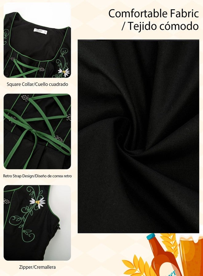 JASAMBAC Dirndl Dresses Women, 3 Piece Oktoberfest Costumes, German Bavarian Dress for Halloween Carnival, Black-green, L - Image 3