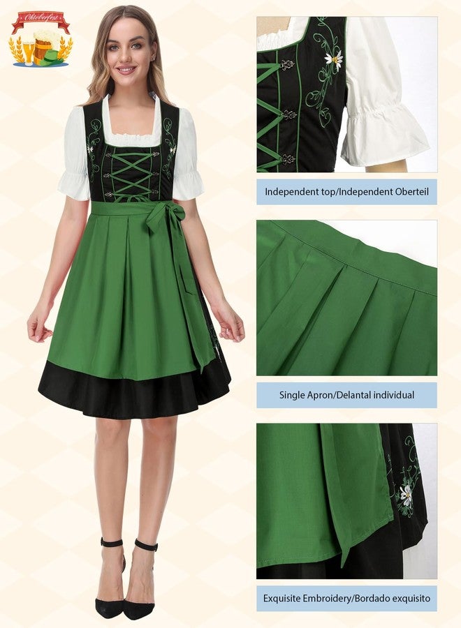 JASAMBAC Dirndl Dresses Women, 3 Piece Oktoberfest Costumes, German Bavarian Dress for Halloween Carnival, Black-green, L - Image 2