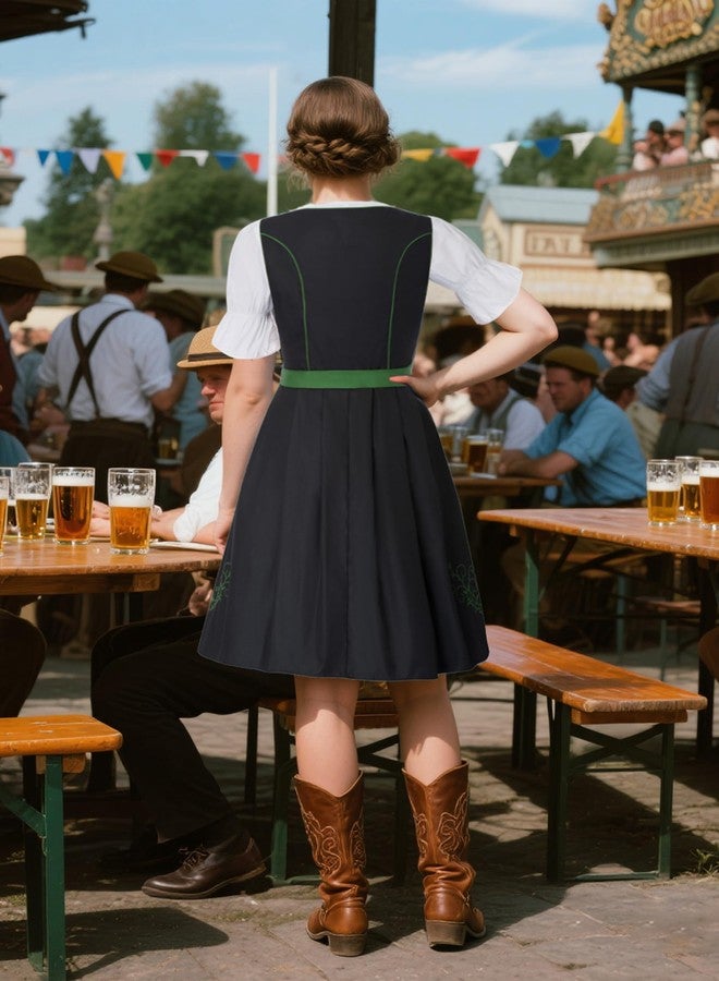 JASAMBAC Dirndl Dresses Women, 3 Piece Oktoberfest Costumes, German Bavarian Dress for Halloween Carnival, Black-green, L - Image 5