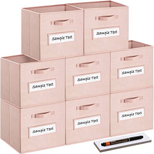artsdi 13x13x13 storage cube bins(Set of 8) Fabric storage cubes with 8 Labels Window Cards & a Pen, storage cubes 13x13, Collapsible 13 inch cube storage bins, Cubby Boxes, Pink - Image 1