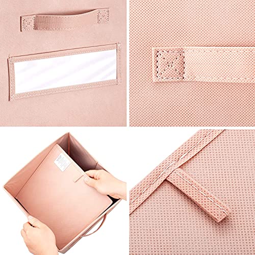 artsdi 13x13x13 storage cube bins(Set of 8) Fabric storage cubes with 8 Labels Window Cards & a Pen, storage cubes 13x13, Collapsible 13 inch cube storage bins, Cubby Boxes, Pink - Image 2