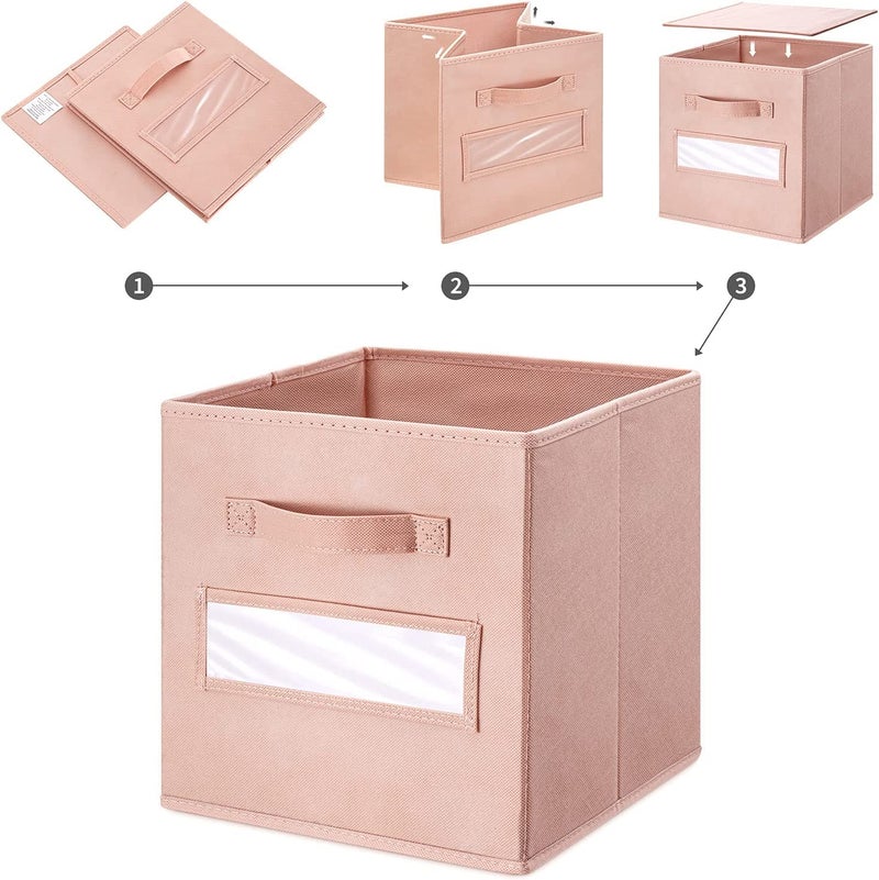 artsdi 13x13x13 storage cube bins(Set of 8) Fabric storage cubes with 8 Labels Window Cards & a Pen, storage cubes 13x13, Collapsible 13 inch cube storage bins, Cubby Boxes, Pink - Image 4