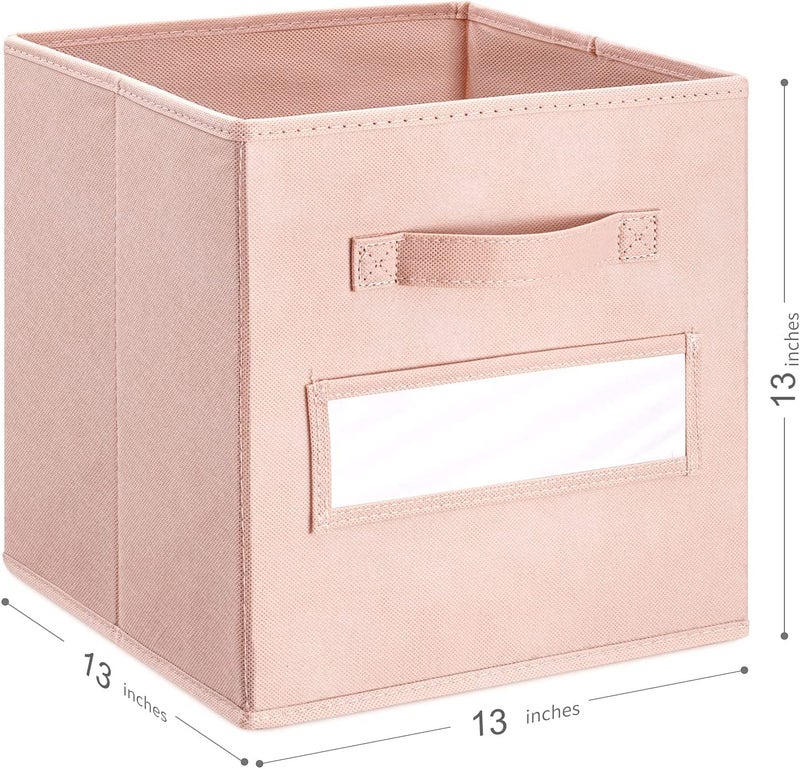 artsdi 13x13x13 storage cube bins(Set of 8) Fabric storage cubes with 8 Labels Window Cards & a Pen, storage cubes 13x13, Collapsible 13 inch cube storage bins, Cubby Boxes, Pink - Image 3