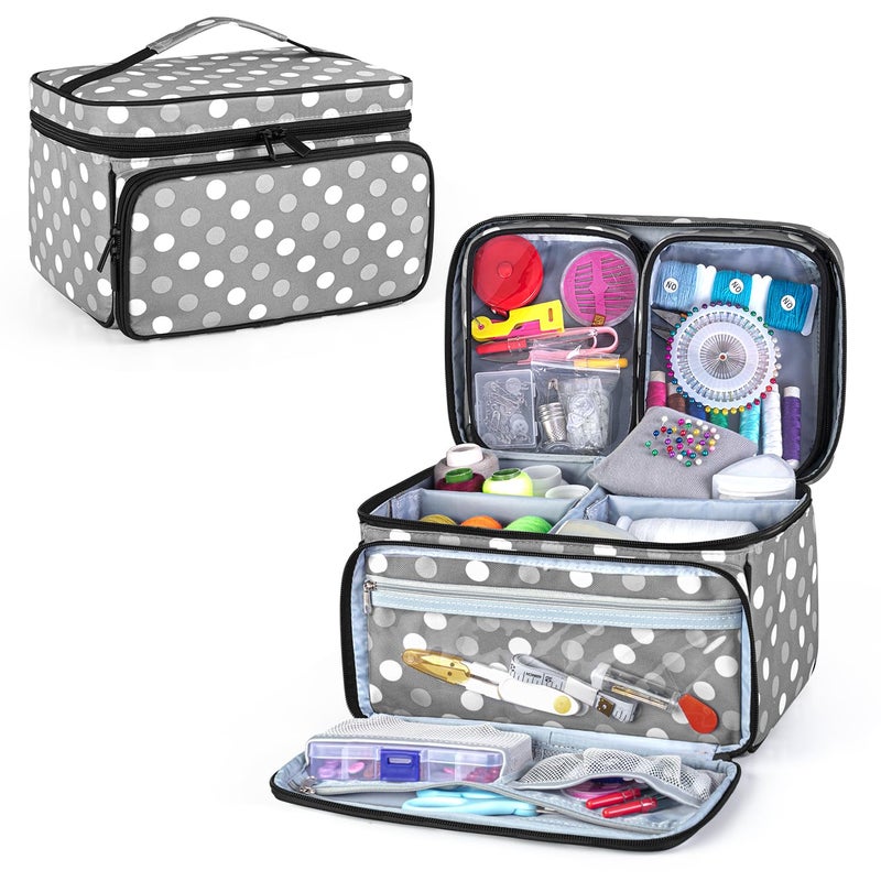 Luxja Sewing Accessories Organizer with 2 Detachable Clear Pockets, Sewing Supplies Organizer (Patent Design), Polka Dots