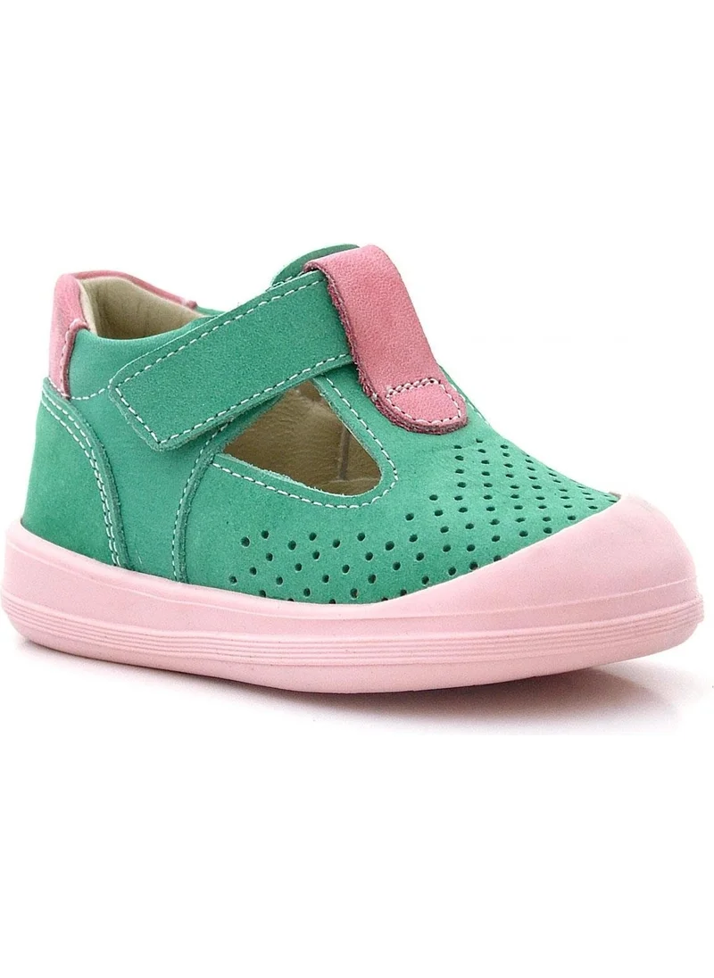 راكربلاس Shaun Genuine Leather Aqua Green Pink Velcro Anatomical Baby Girl Sandals