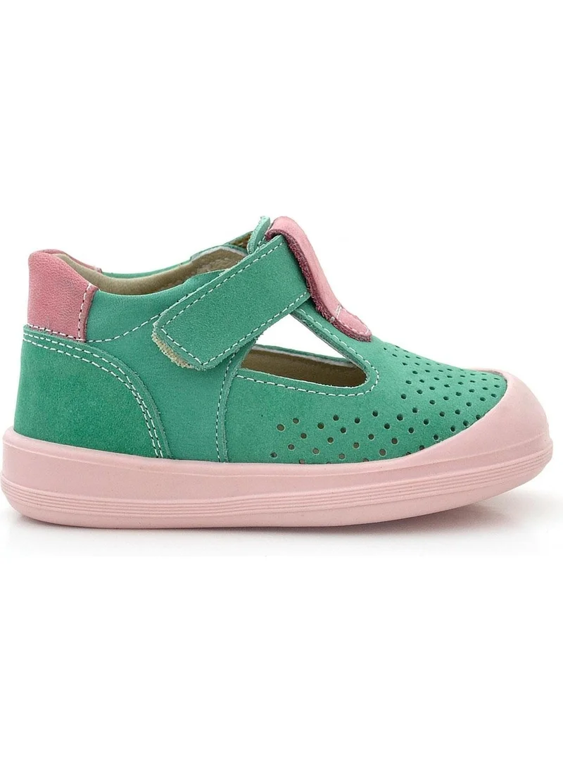 راكربلاس Shaun Genuine Leather Aqua Green Pink Velcro Anatomical Baby Girl Sandals