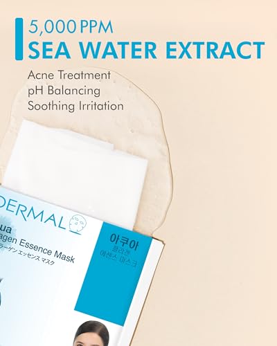 DERMAL Aqua Collagen Essence Full Face Facial Mask Sheet 23g Pak of 10 - Image 3