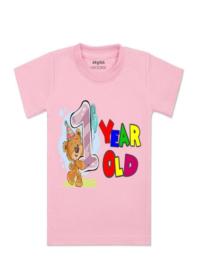ARVESA One Year Birthday TS-79 Baby Tshirt for Kids Boys & Girls Half Sleeves Round Neck Clothes Tshirt for Kids Boys 1 Months to 6 Years Dress Pink - Image 1