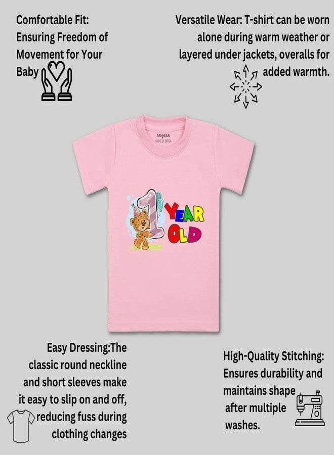 ARVESA One Year Birthday TS-79 Baby Tshirt for Kids Boys & Girls Half Sleeves Round Neck Clothes Tshirt for Kids Boys 1 Months to 6 Years Dress Pink - Image 3