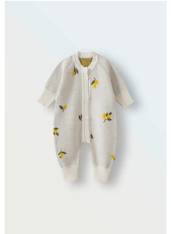 Generic Cotton Knit Baby Romper 62–68 cm | Soft Year-Round Unisex Newborn Jumpsuit with Long Sleeves & Adjustable Cuffs – Lemons on Ecru  - Image 1