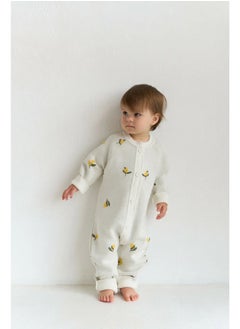 Generic Cotton Knit Baby Romper 62–68 cm | Soft Year-Round Unisex Newborn Jumpsuit with Long Sleeves & Adjustable Cuffs – Lemons on Ecru  - Image 3