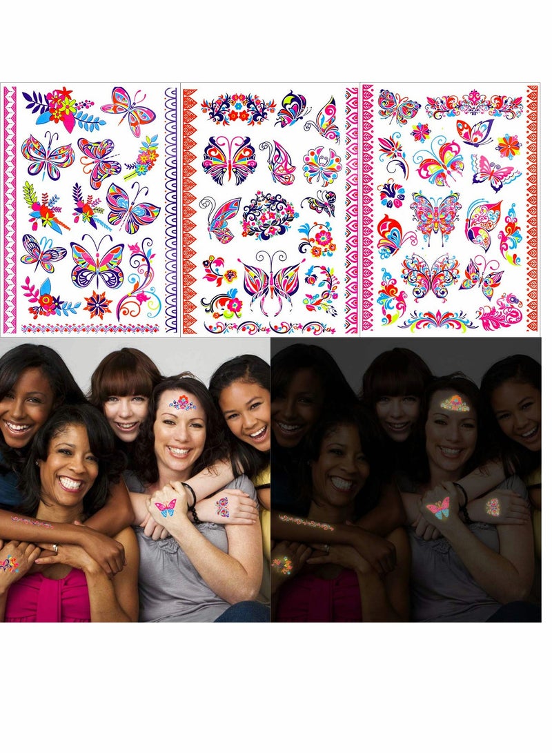 KASTWAVE Butterfly Tattoos, UV neon Temporary Tattoos, for Girl, Blacklight Tattoos temporary rave festival decorations Fluorescence Fake Tattoos Stickers, for Children Girls Birthday Dance 160pcs - Image 4