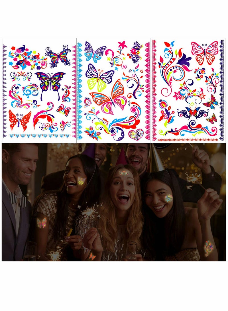 KASTWAVE Butterfly Tattoos, UV neon Temporary Tattoos, for Girl, Blacklight Tattoos temporary rave festival decorations Fluorescence Fake Tattoos Stickers, for Children Girls Birthday Dance 160pcs - Image 5