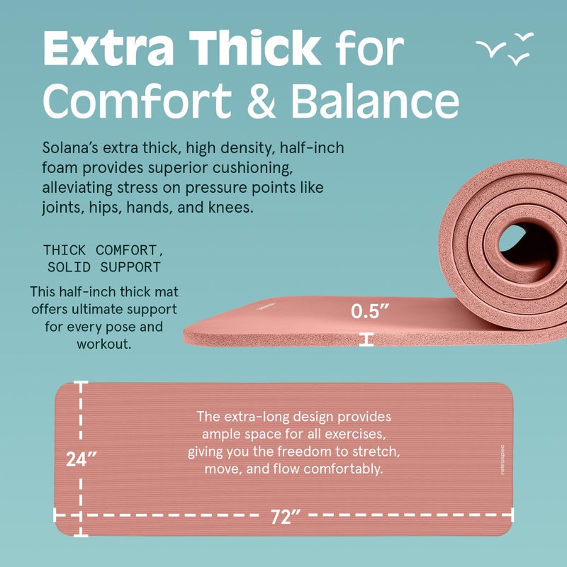 Retrospec Solana Yoga Mat 1/2" Thick w/Nylon Strap for Men & Women - Non Slip Excercise Mat for Yoga, Pilates, Stretching, Floor & Fitness Workouts - Image 3
