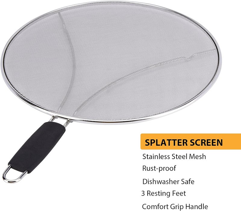 Frying Pan Grease Guard, Splatter Screen, Splatter Guard for Frying Pan, 33cm Stainless Steel Grease and Catcher splash net - Image 5