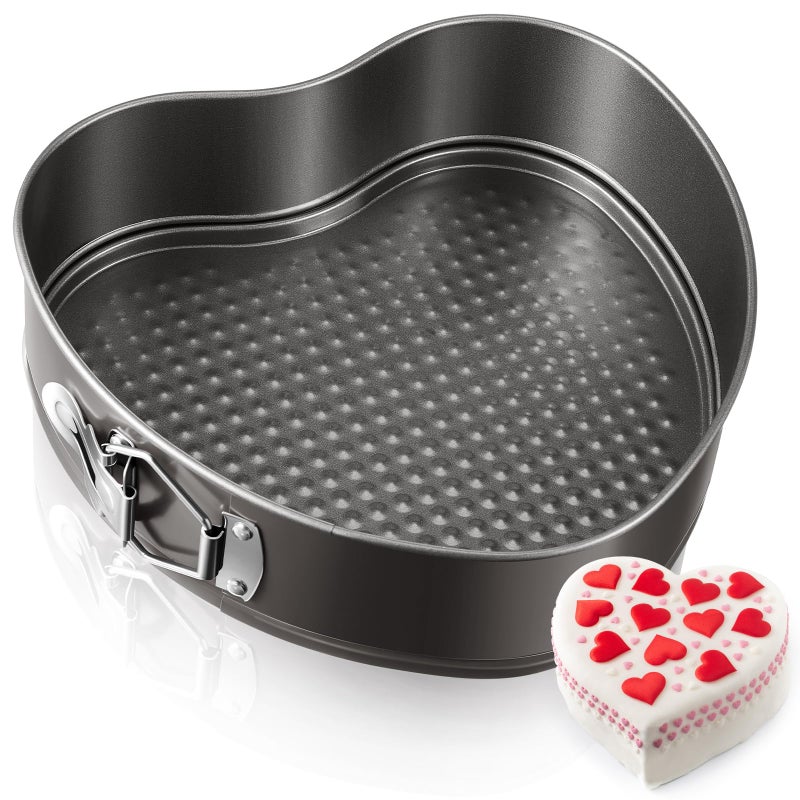 Tioncy 9 Inch Heart Shaped Springform Pan Black Heart Nonstick Cake Mold Cheesecake Pan with a Detachable Bottom for Quick Release, Carbon Steel Bakeware for Valentine Wedding Birthday Anniversary - Image 1